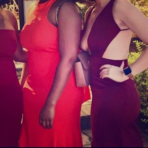 Tobi low cut v maroon maxi dress with high slit
